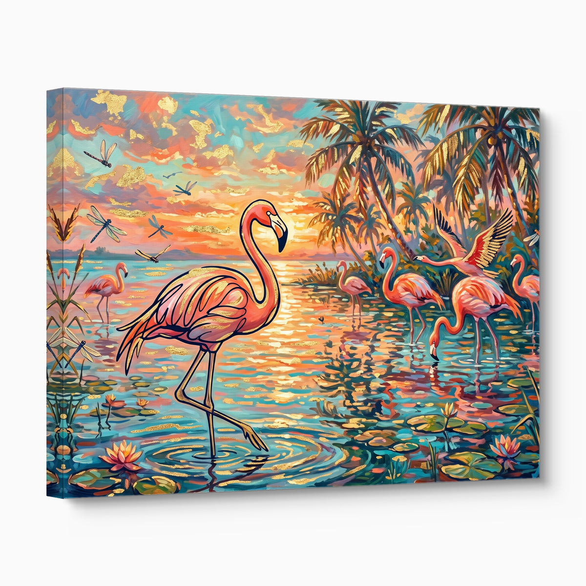Flamingos Tropical Sunset — flamingos tropical sunset angled flush print