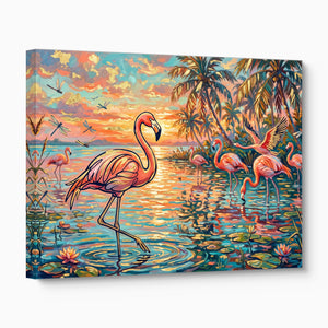 Flamingos Tropical Sunset — flamingos tropical sunset angled flush print