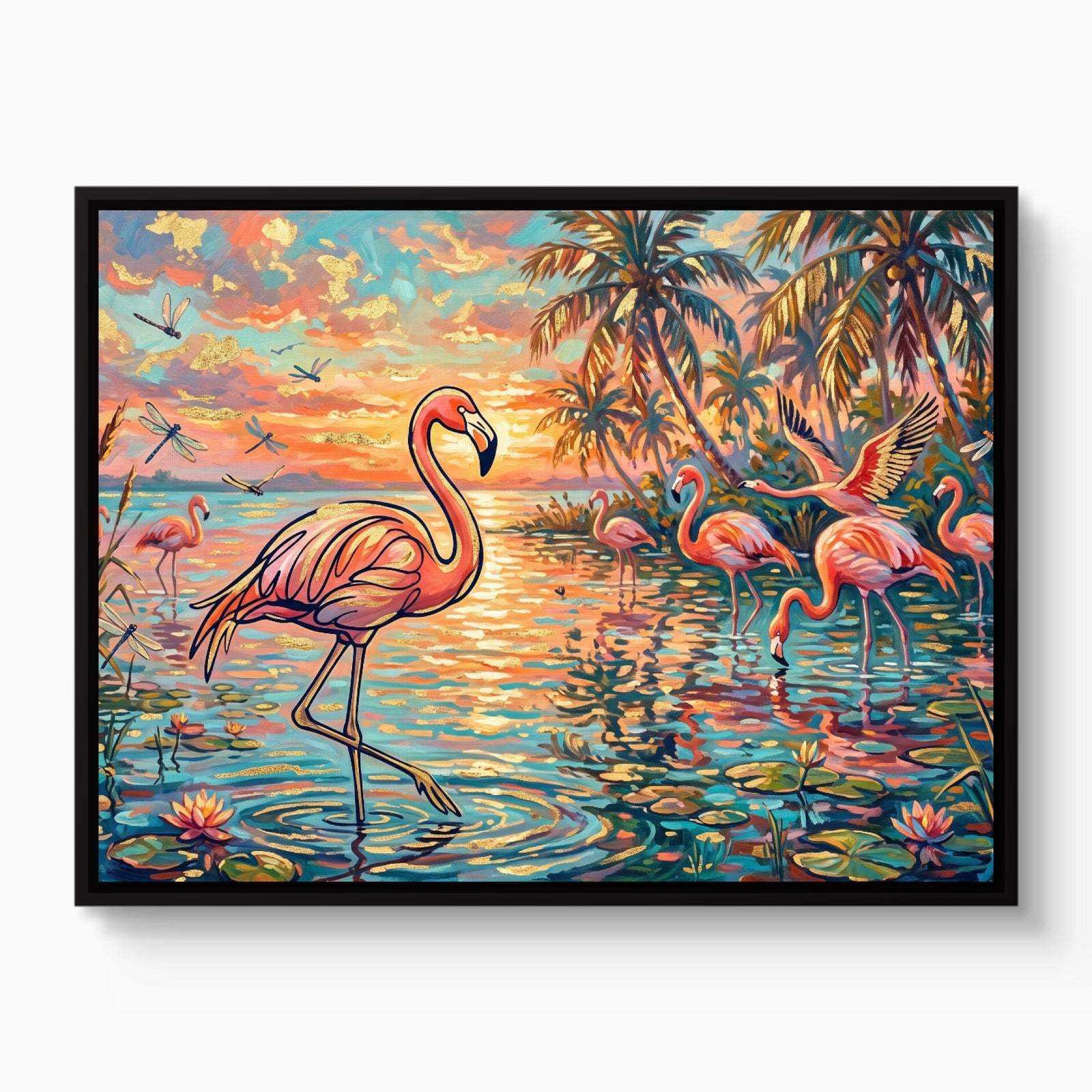 Flamingos Tropical Sunset — flamingos tropical sunset white studio framed black
