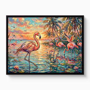 Flamingos Tropical Sunset — flamingos tropical sunset white studio framed black