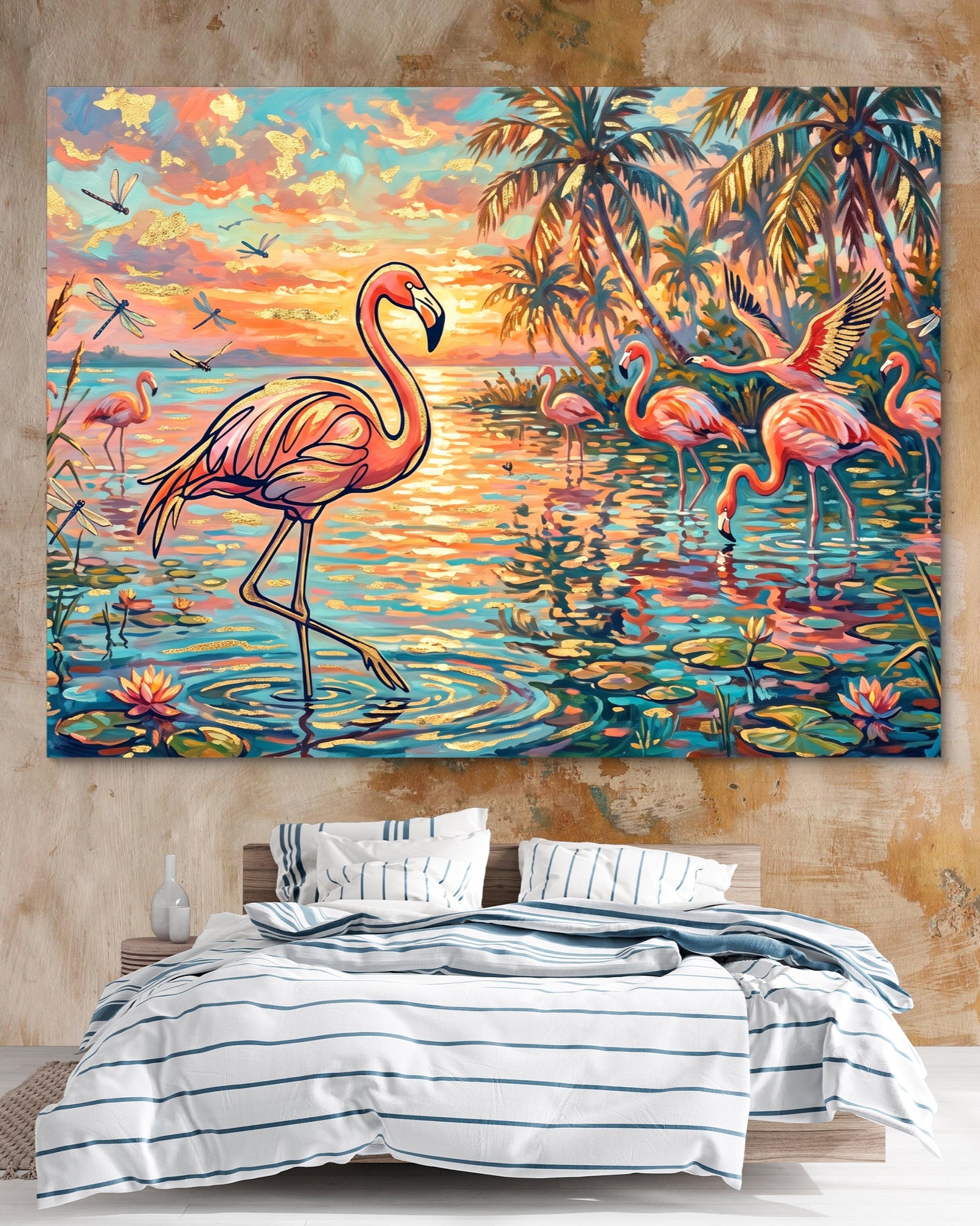 Flamingos Tropical Sunset — flamingos tropical sunset white studio framed black