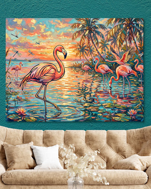 Flamingos Tropical Sunset — flamingos tropical sunset psd teal wall tan couch 1land flush print