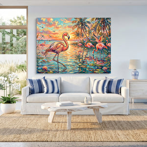 Flamingos Tropical Sunset — flamingos tropical sunset sq beach house 1land flush print