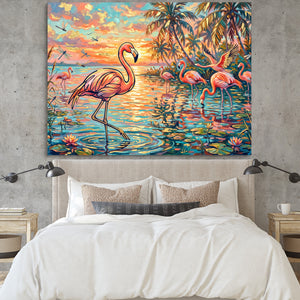 Flamingos Tropical Sunset — flamingos tropical sunset sq bedroom cement wall 1land flush print