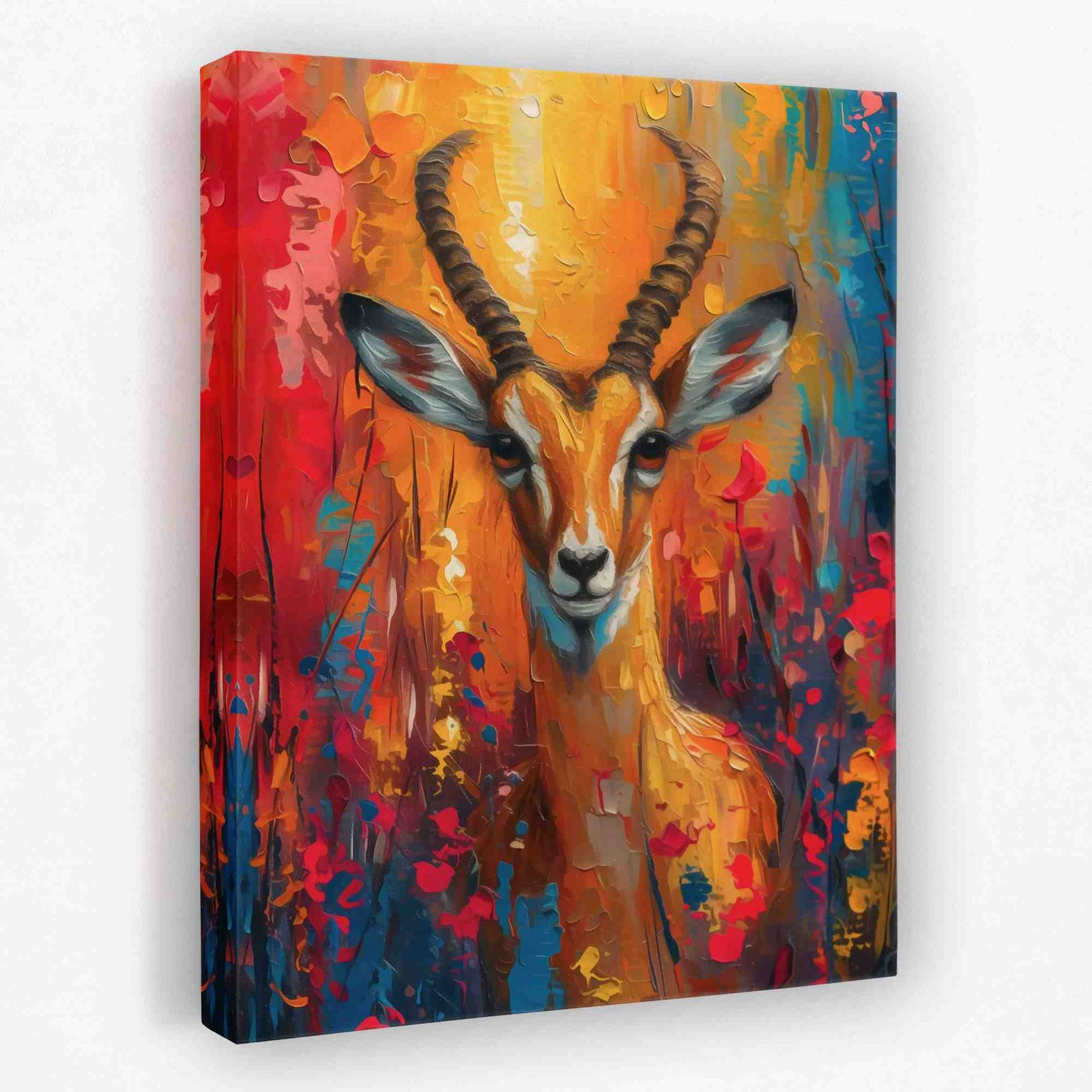 Floral Antelope - Animals Canvas Wall Art
