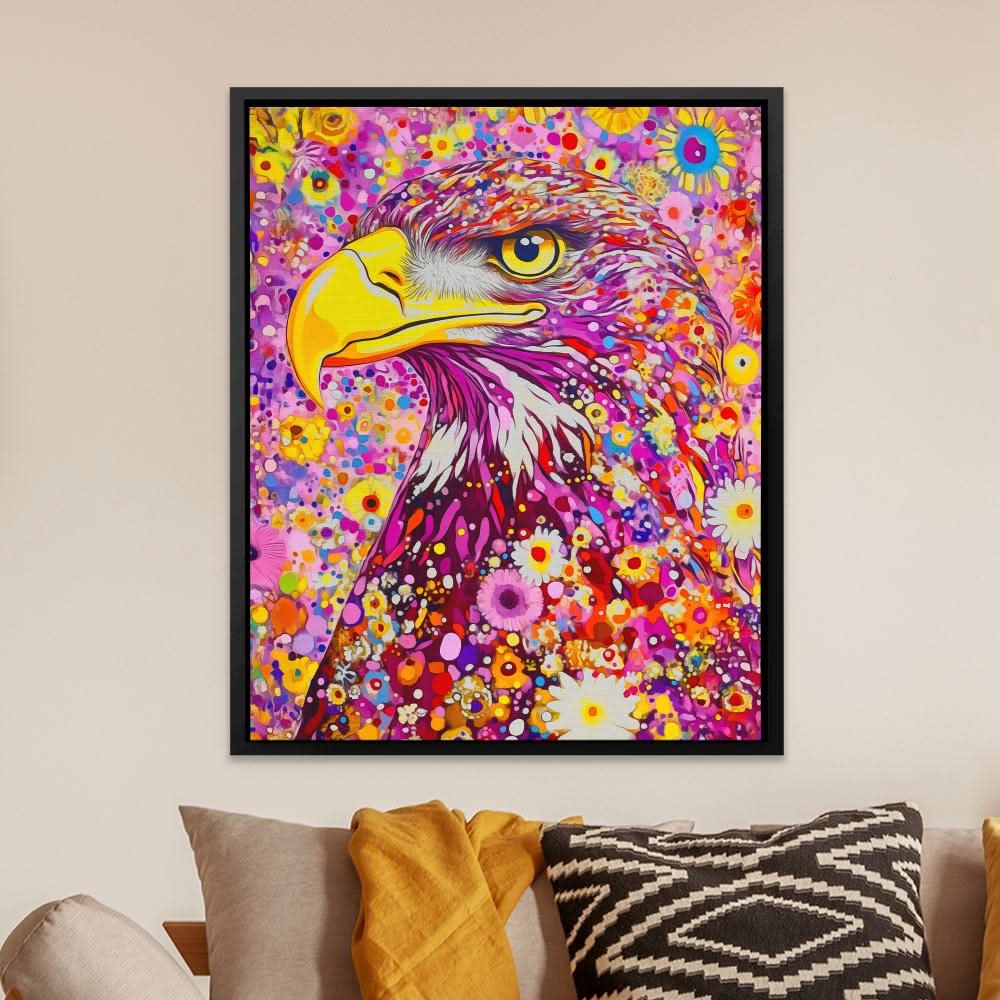 Floral Freedom - Magenta Wall Art in Black Frame