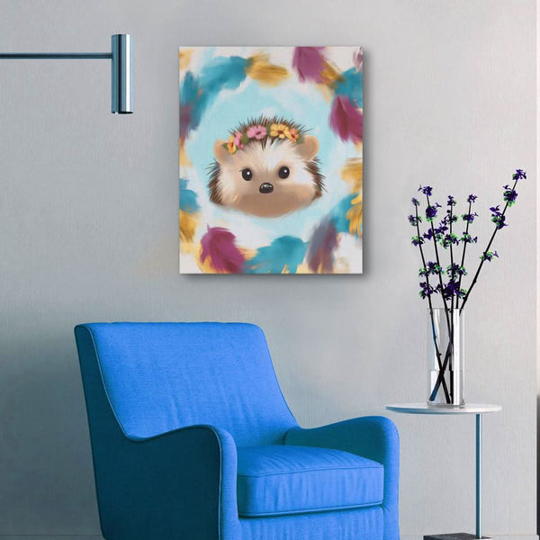 Flower Crown Hedgehog in a room