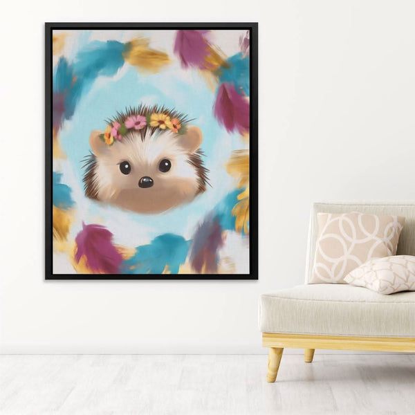 Flower Crown Hedgehog in a room
