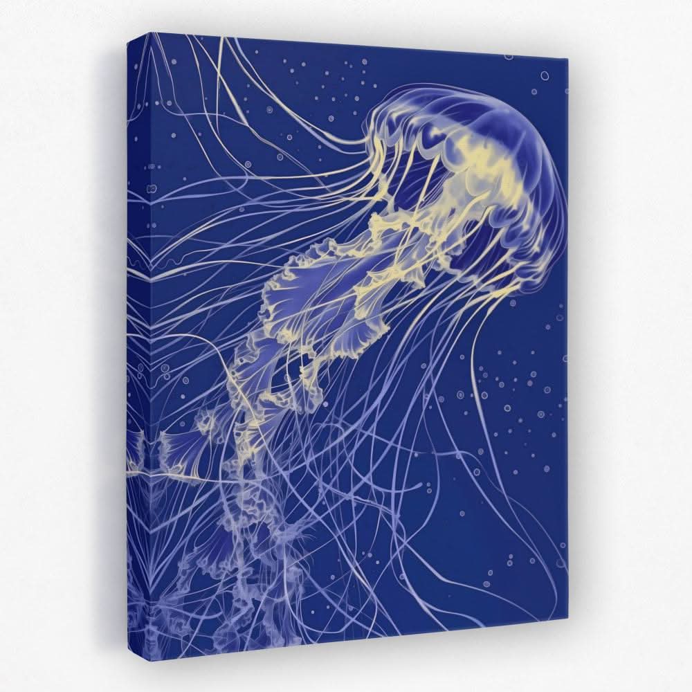 Flowing Ocean Beauty - Blue Gold and White Canvas Wall Art
