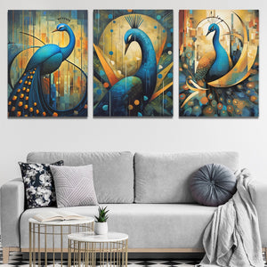 Flowing Peacocks (3) Set - Luxury Wall Art