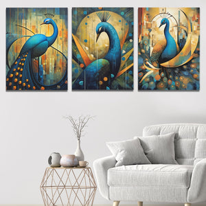 Flowing Peacocks (3) Set - Luxury Wall Art