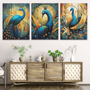 Flowing Peacocks (3) Set - Luxury Wall Art