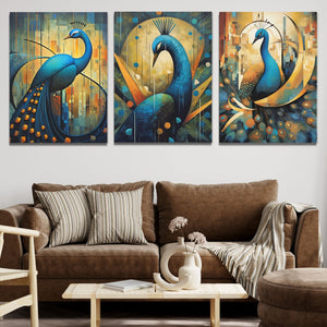 Flowing Peacocks (3) Set - Luxury Wall Art