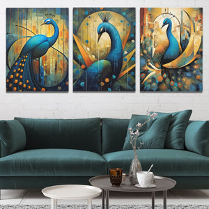 Flowing Peacocks (3) Set - Luxury Wall Art