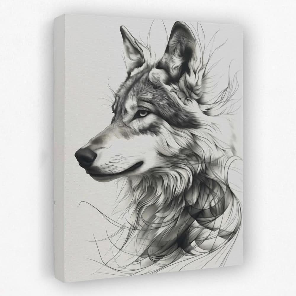Flowing Wolf - Black and White Canvas Wall Art