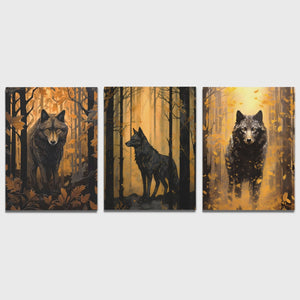 Forest Wolves in Gold (3) Set - Luxury Wall Art