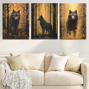 Forest Wolves in Gold (3) Set - Luxury Wall Art