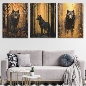 Forest Wolves in Gold (3) Set - Luxury Wall Art