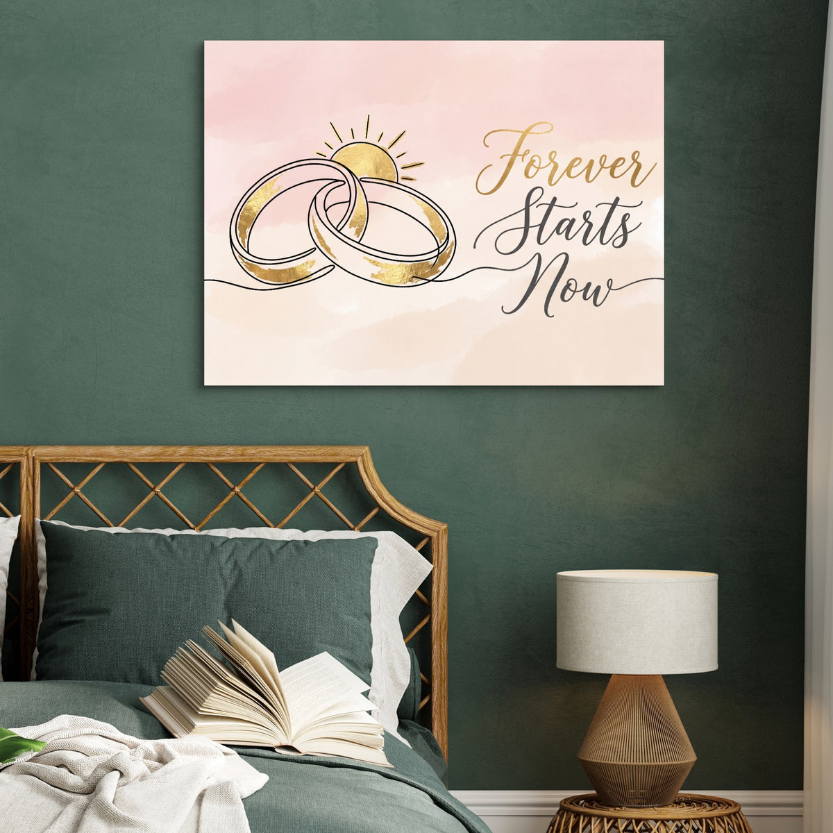 Forever Starts Now Rings — forever starts now rings sq green bed 1land flush print