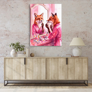 Fox Applies Lipstick — fox applies lipstick sq hallway granite wall 1port flush print