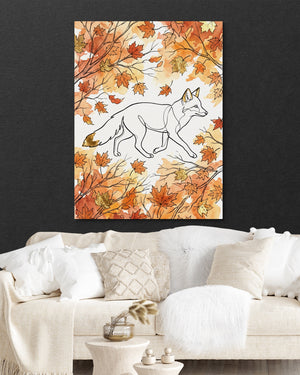 Fox Autumn Stroll — fox autumn stroll psd black wall white couch 1port flush print