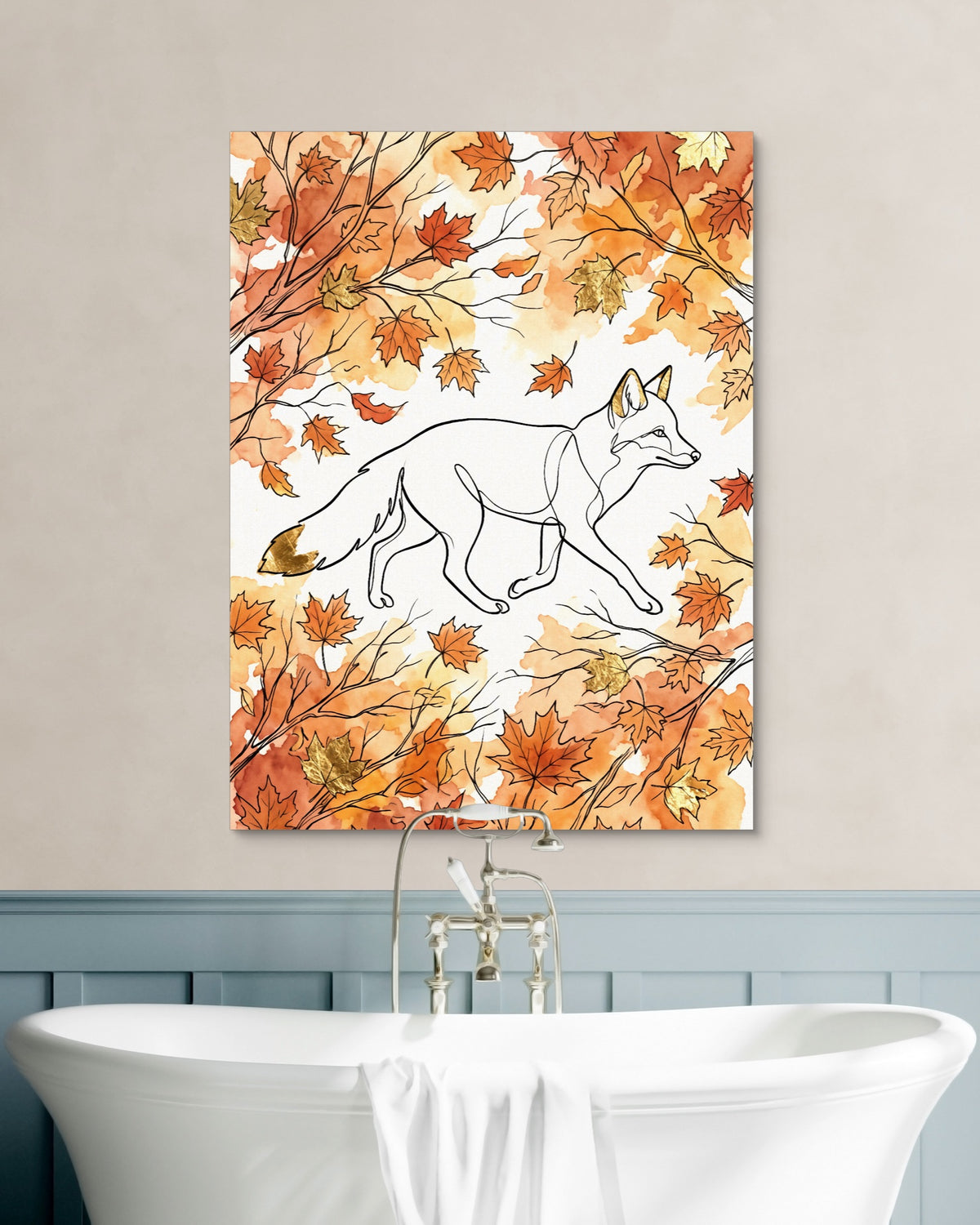 Fox Autumn Stroll — fox autumn stroll psd white wall green bath 1port flush print