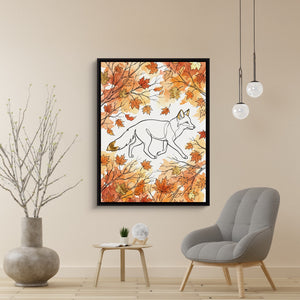 Fox Autumn Stroll — fox autumn stroll sq beige wall 1port framed black