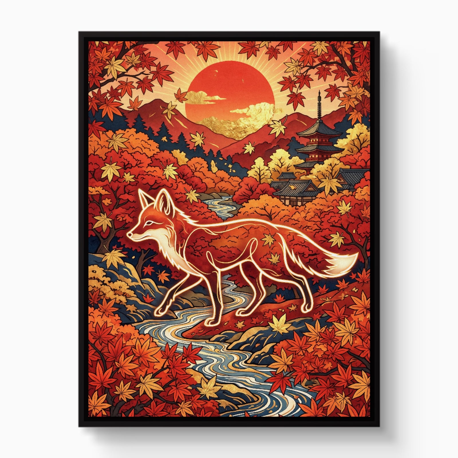 Fox Autumn Sunrise — fox autumn sunrise white studio framed black
