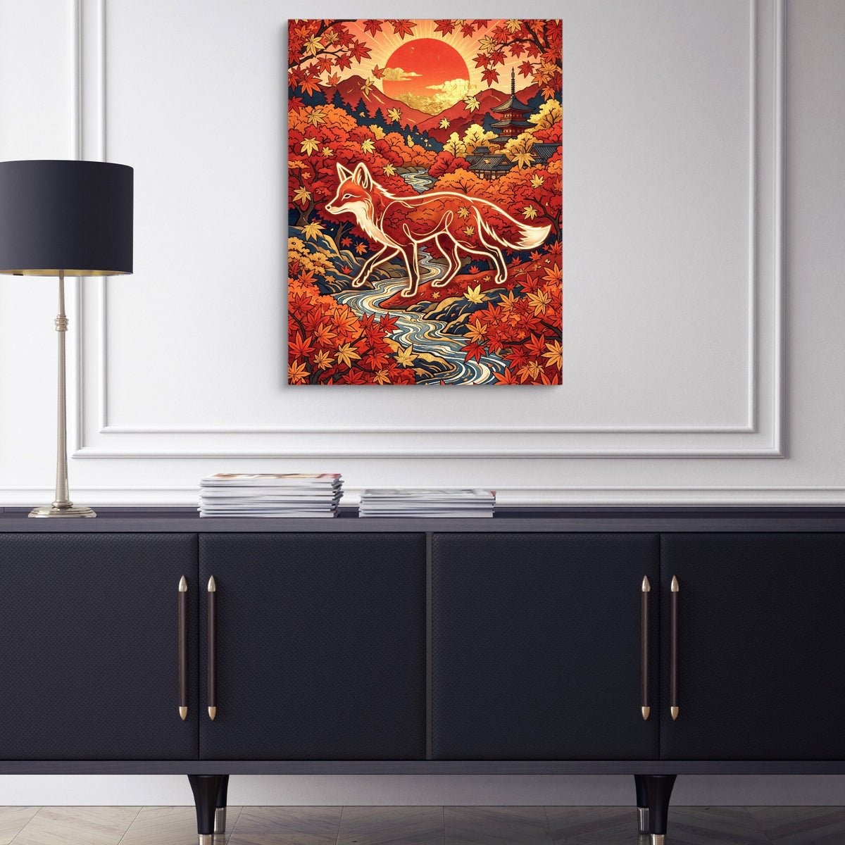 Fox Autumn Sunrise — fox autumn sunrise sq blue cabinet 1port flush print