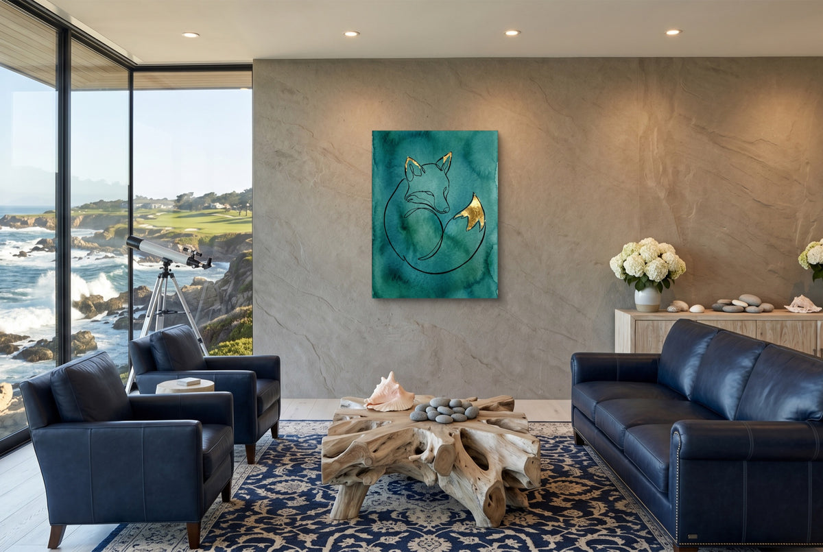 Fox Golden Curled — fox golden curled living room with ocean view 1port flush print