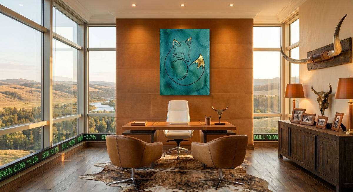 Fox Golden Curled — fox golden curled office with desk and chairs 1port flush print