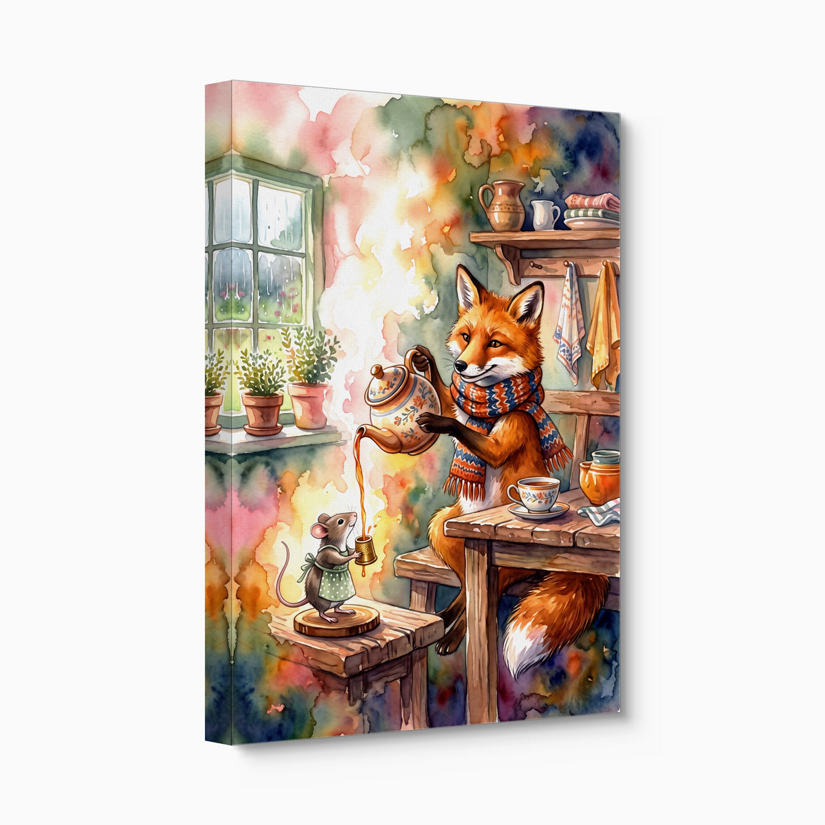 Fox Pouring Tea — fox pouring tea angled flush print
