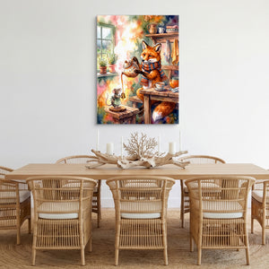 Fox Pouring Tea — fox pouring tea sq cozy dining room 1port flush print