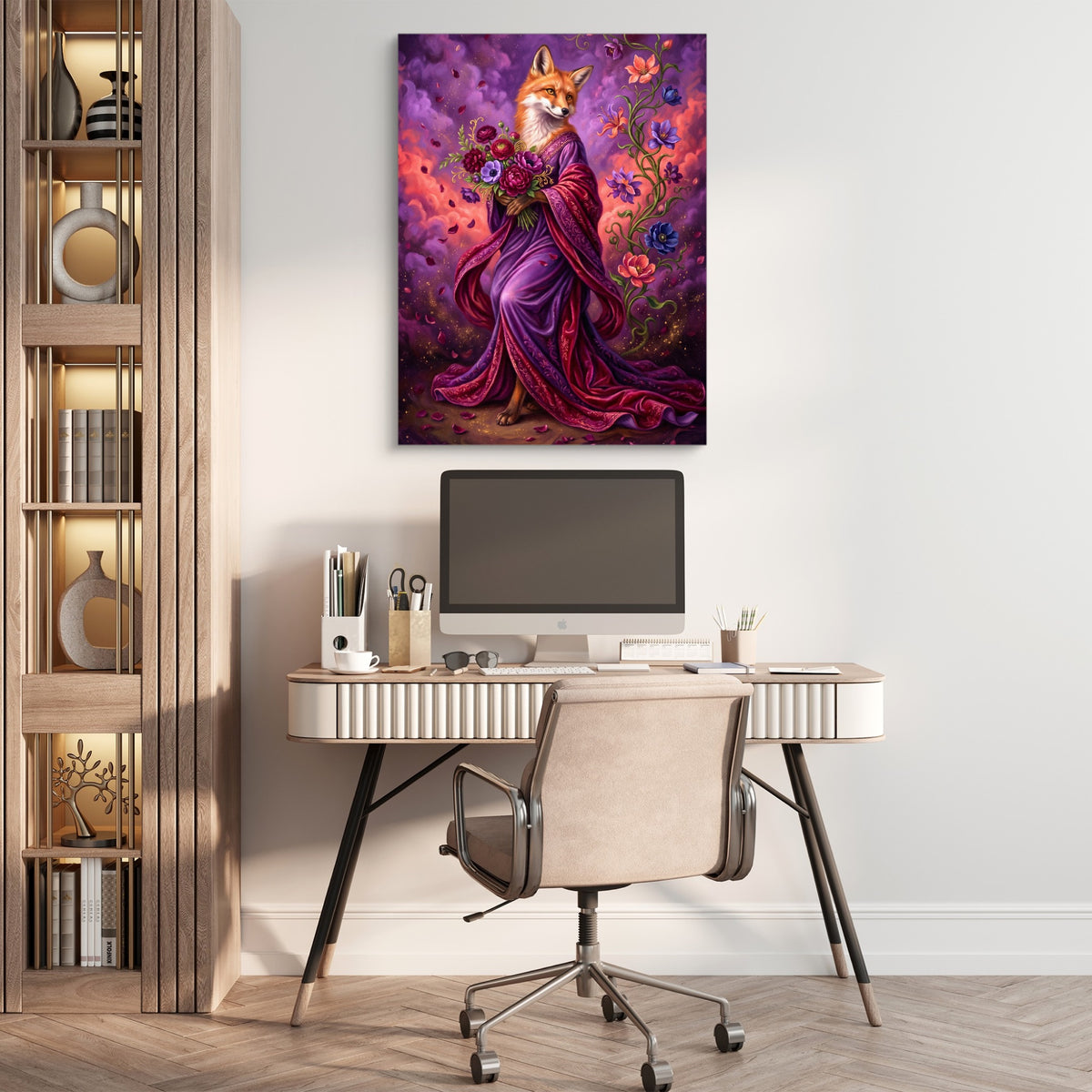 Fox with Bouquet — fox with bouquet sq beige office 1port flush print