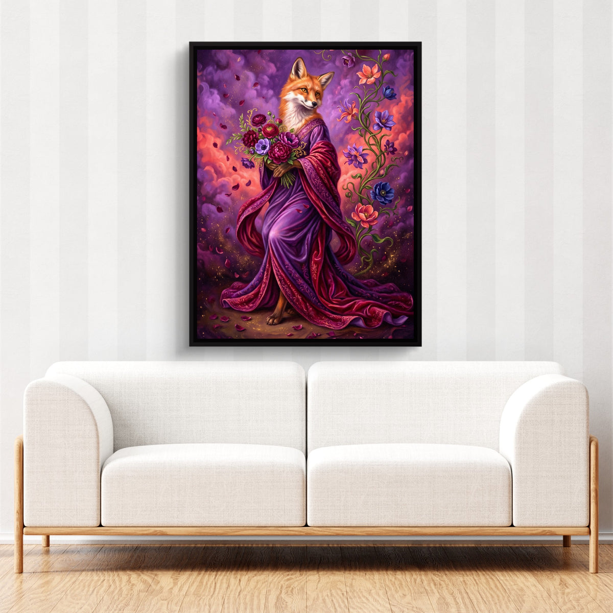 Fox with Bouquet — fox with bouquet sq cute couch cbrown couch 1port framed black