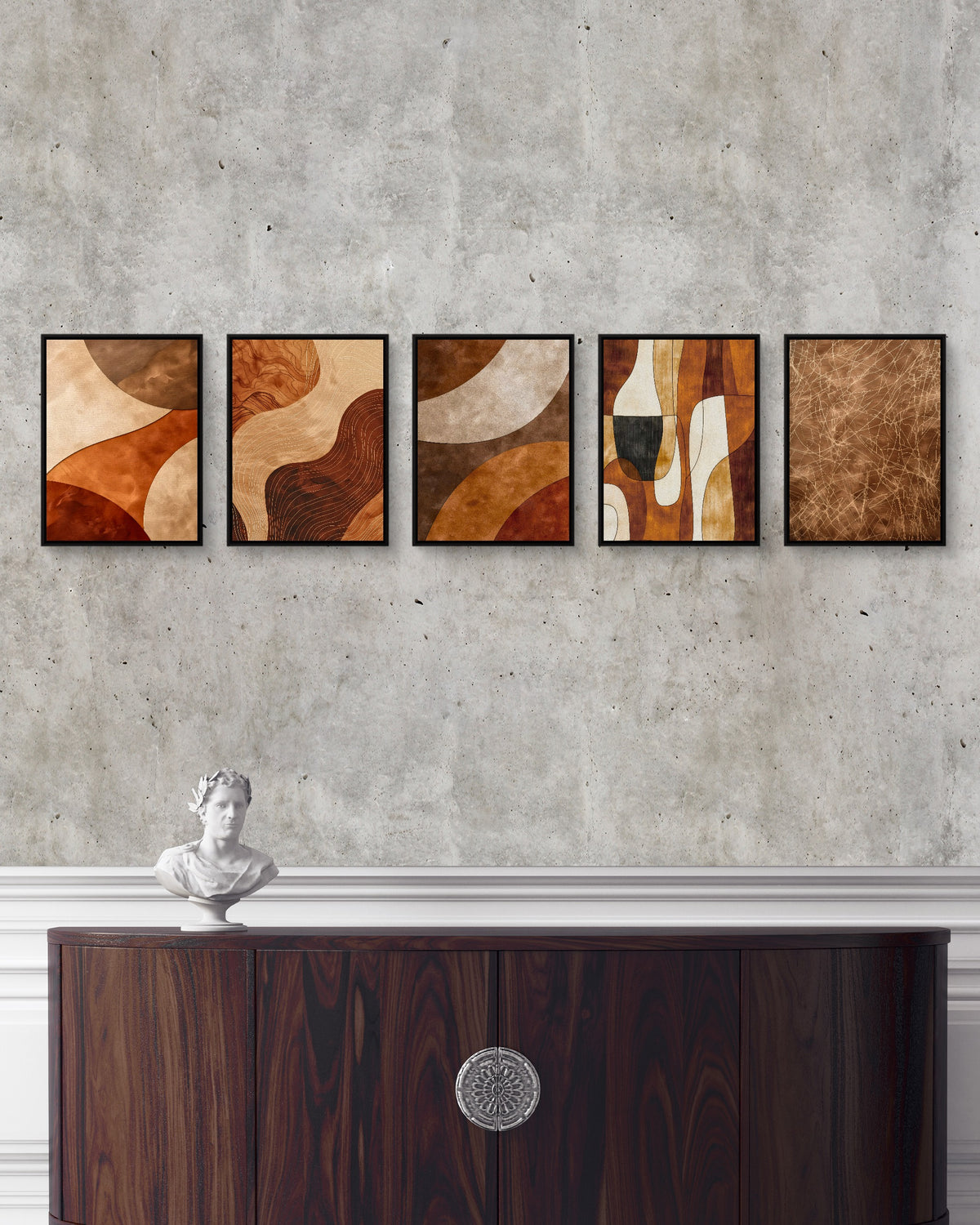 Brown Minimalist Abstract 5-Piece Set set mockup — framed  PSD Light Cement Dark Console