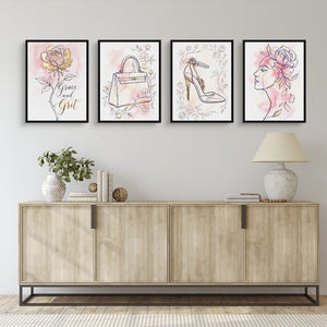 Pink Floral Fashion 4-Piece Set set mockup — framed  SQ Living Room Desk