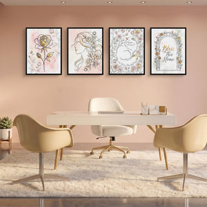 Pink Golden Roses 4-Piece Set set mockup — framed  SQ Pink Office