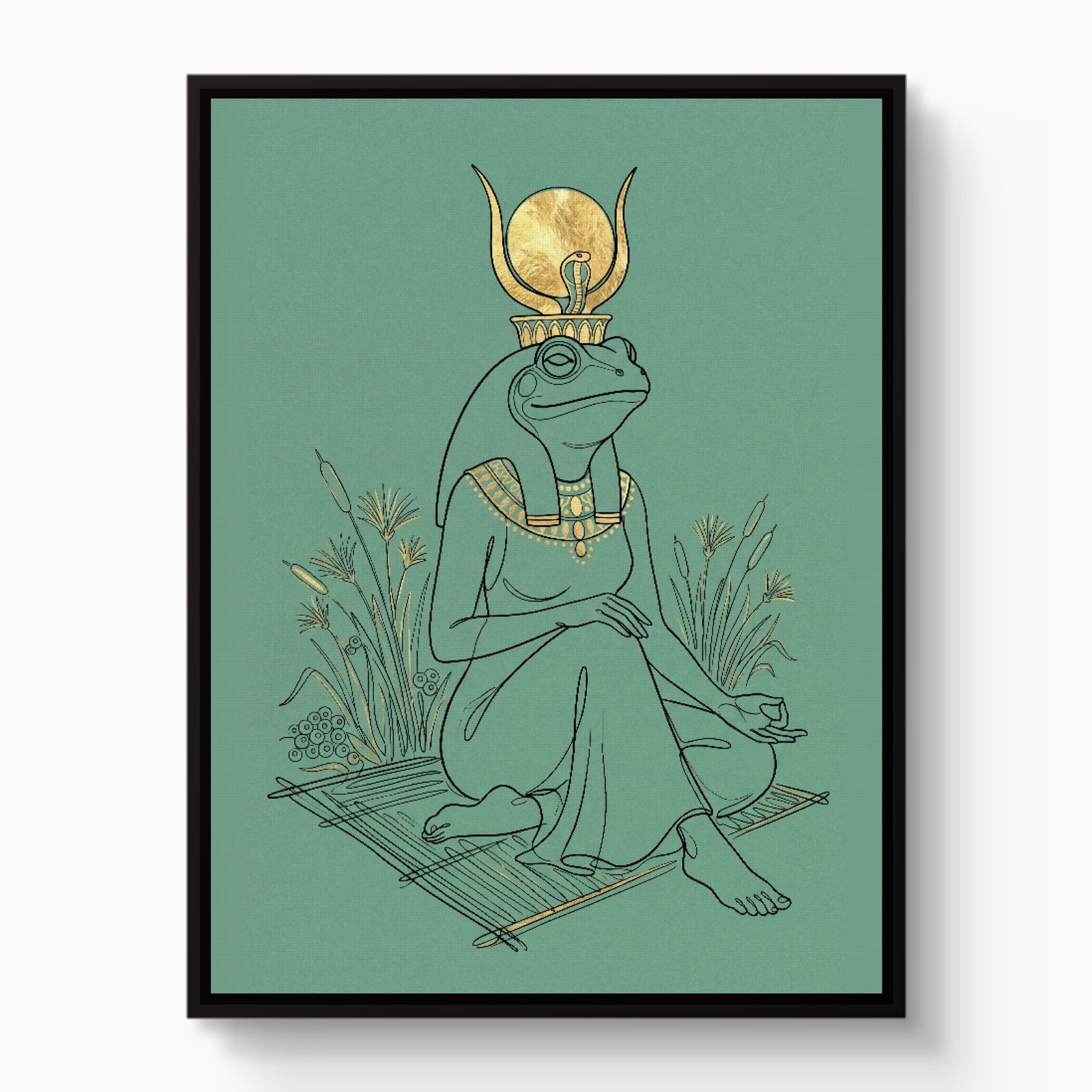 Frog Goddess Meditates — frog goddess meditates white studio framed black