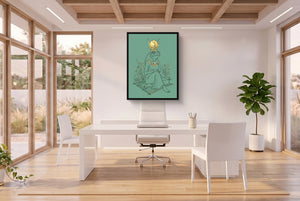 Frog Goddess Meditates — frog goddess meditates office space with desk 3 1port framed black