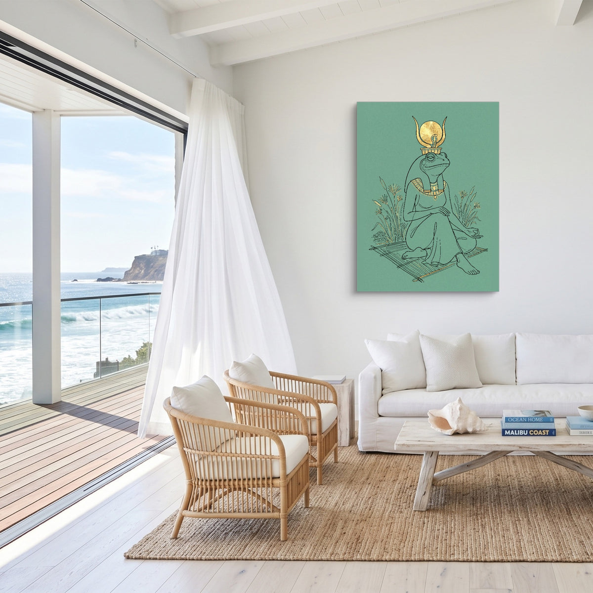 Frog Goddess Meditates — frog goddess meditates sq malibu beach 1port flush print