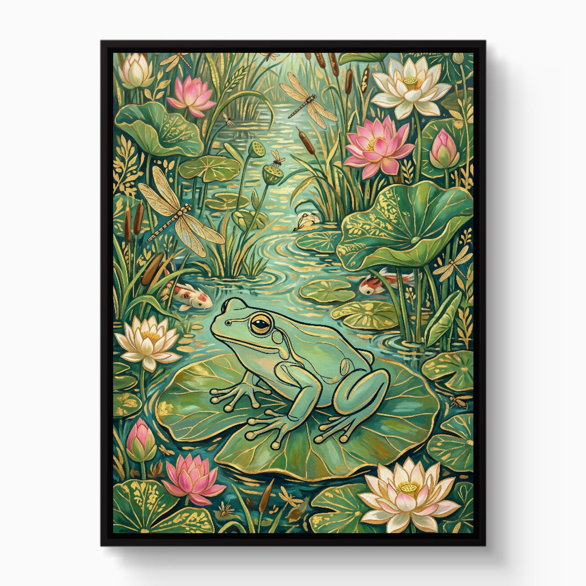Frog Lily Pond — frog lily pond white studio framed black