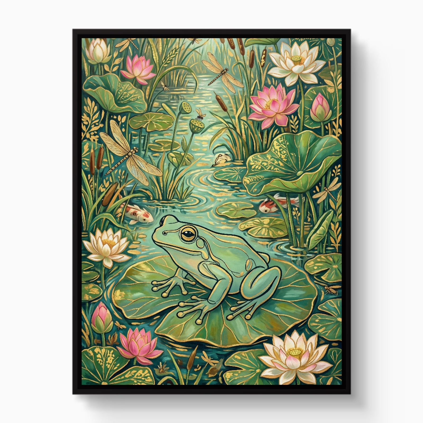 Frog Lily Pond — frog lily pond white studio framed black