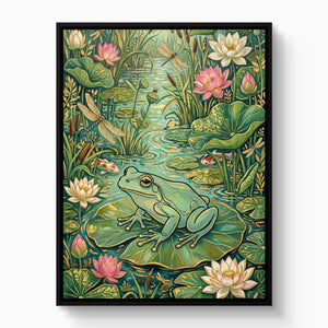Frog Lily Pond — frog lily pond white studio framed black