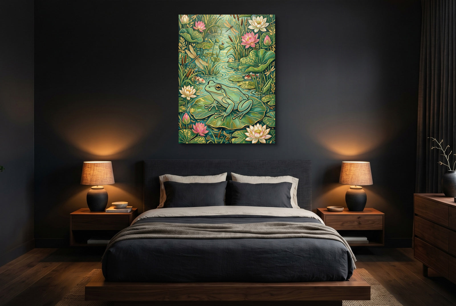 Frog Lily Pond — frog lily pond white studio framed black