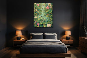 Frog Lily Pond — frog lily pond bedroom with dark walls 1port flush print