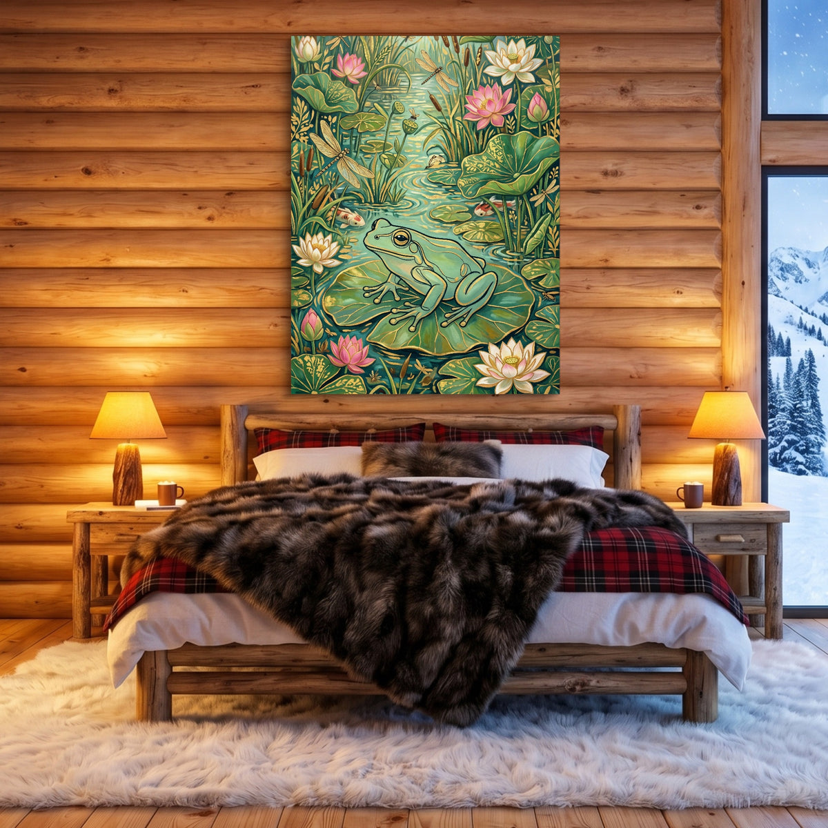 Frog Lily Pond — frog lily pond sq cozy cabin 1port flush print