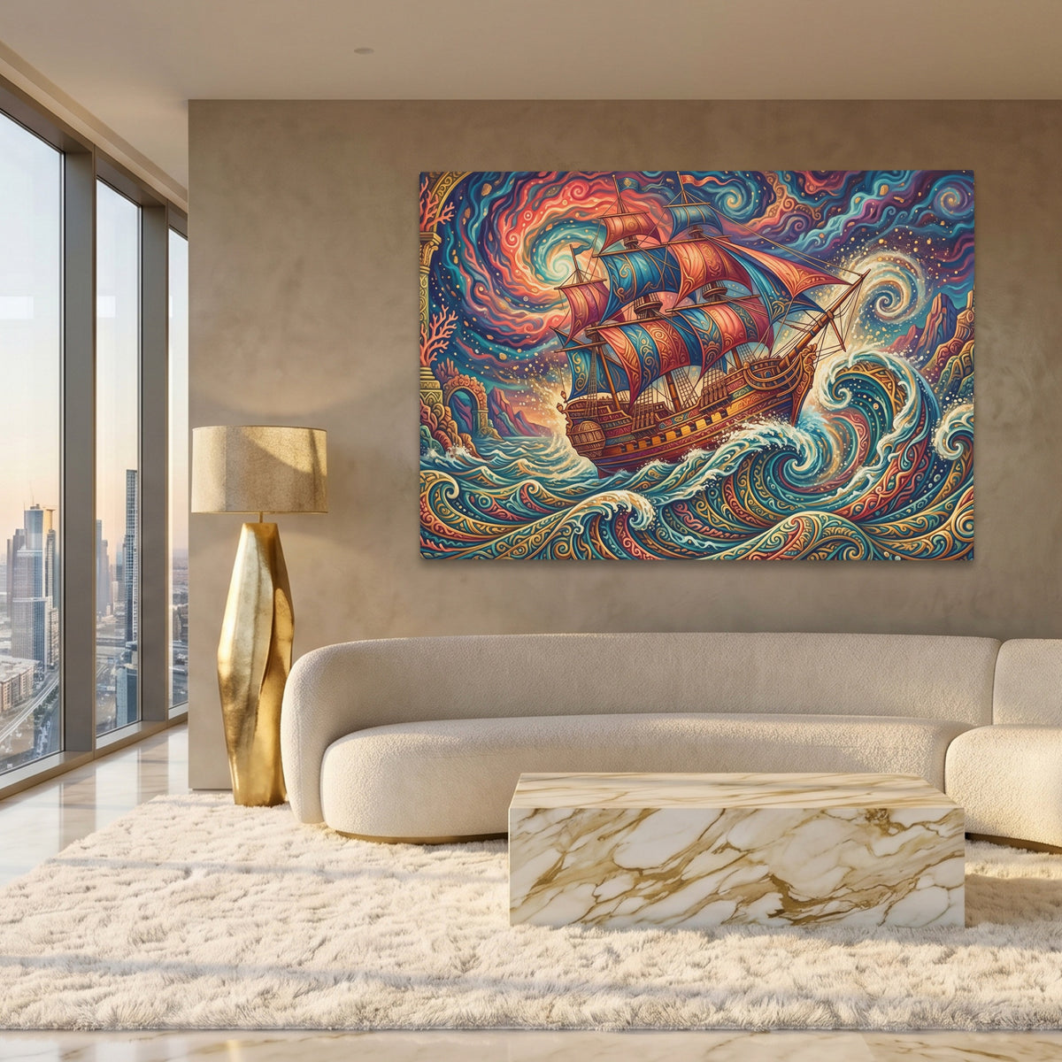 Galleon Swirling Seas — Galleon Swirling Seas White Gold Lux Land 302