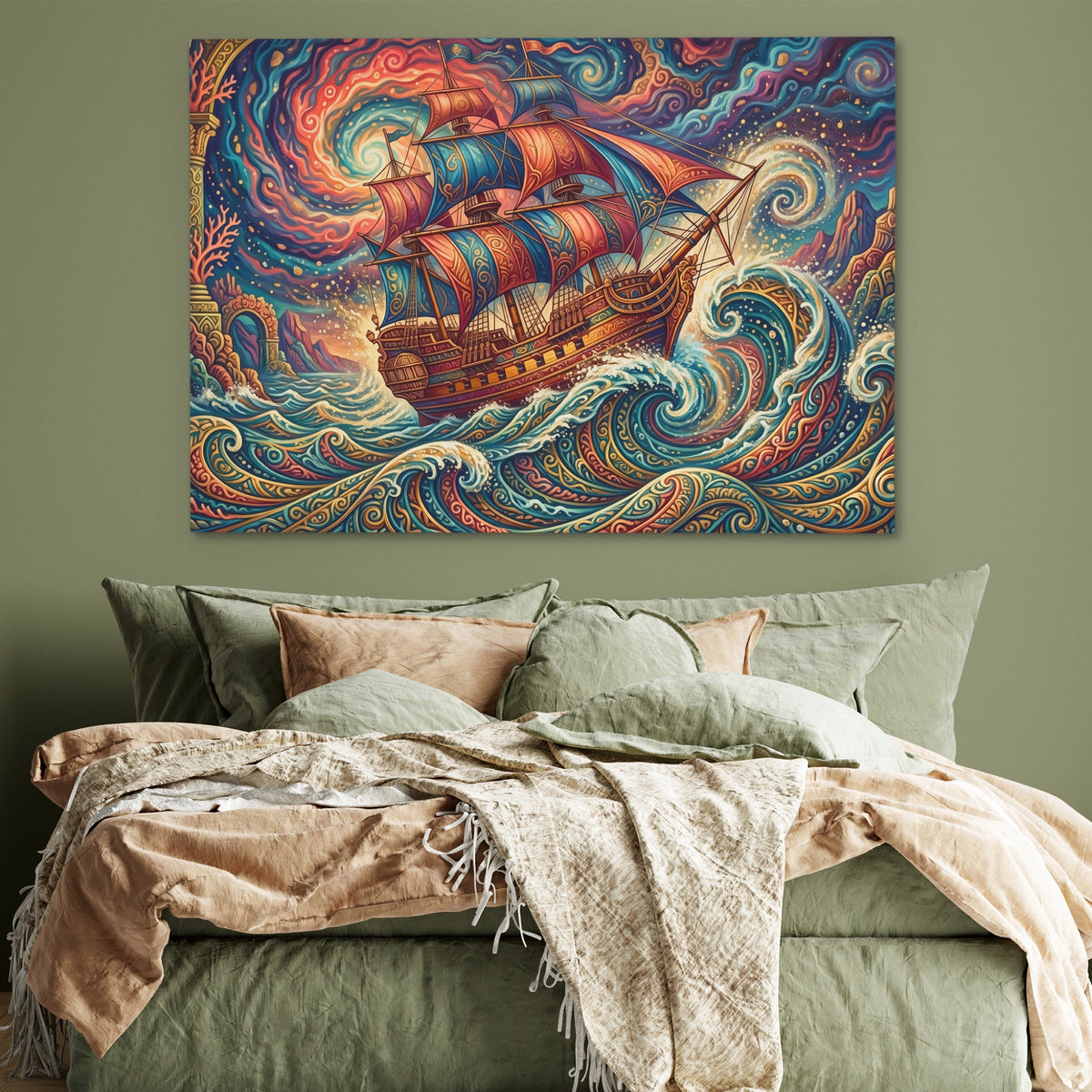 Galleon Swirling Seas — Galleon Swirling Seas Green Bedroom 155