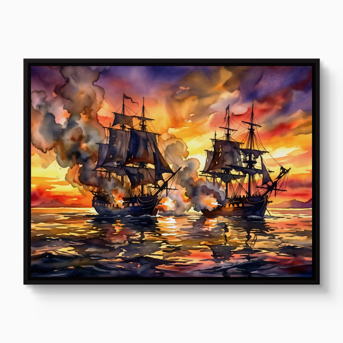 Galleons Sunset Battle — galleons sunset battle white studio framed black
